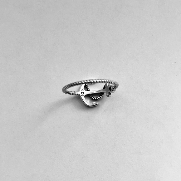 Sterling silver anchor with rope ring, anchor ring, rope ring, anchor with rope - Picture 8 of 9